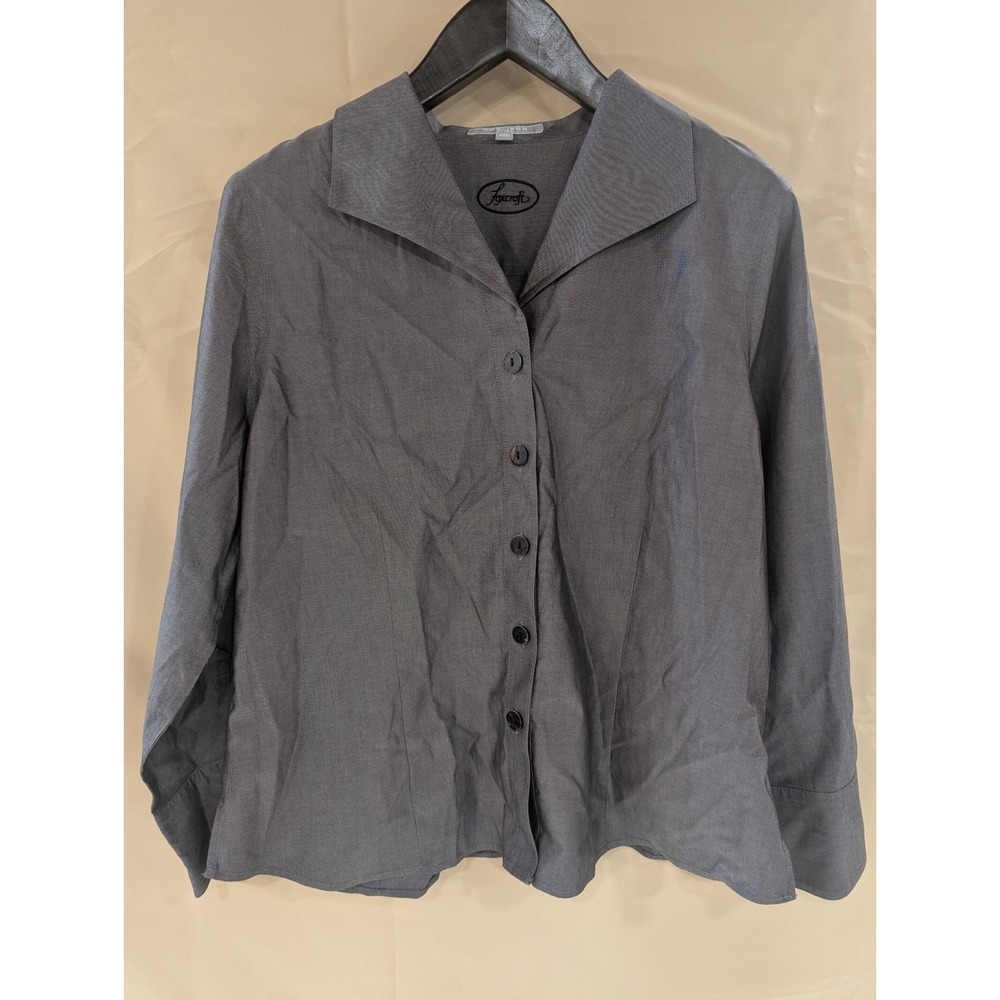 Foxcroft Fitted Non Iron Gray Button Down Long Sleeve Shirt Womens Size 16 Top - Picture 1 of 6